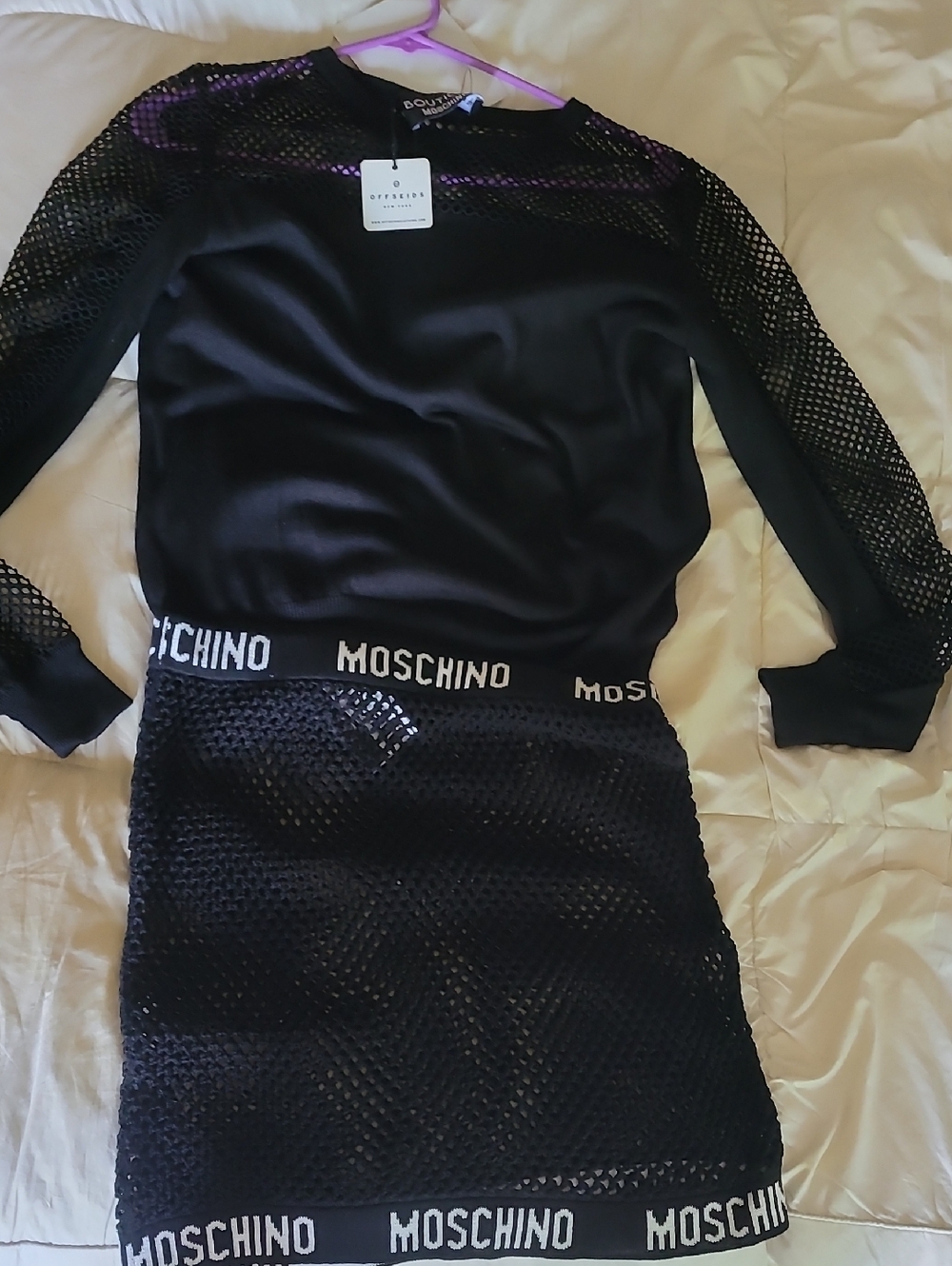 Moschino Black Mesh-Trim Logo Knit Sweater Top & Skirt